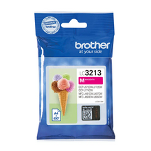 Cartouche d'encre d'origine Brother magenta - LC3213M - Cartouche d'encre magenta haute capacité originale Brother - cartouche seule. Imprime jusqu'à 400 pages. Imprimantes compatibles : Brother DCP-J772DW, DCP-J774DW, MFC-J890DW, MFC-J895DW, DCP-J572DW, MFC-J491DW, MFC-J497DW.