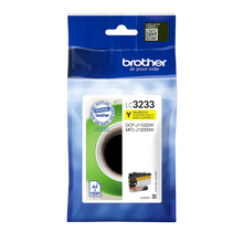 Cartouche d'encre d'origine Brother jaune - LC3233Y - Pack individuel. Imprime jusqu'à 1500 pages. Imprimantes compatibles : Brother DCP-J1100DW, MFC-J1300DW.